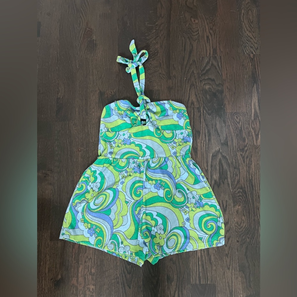 wild fable Green & Blue Retro Print Halter Romper